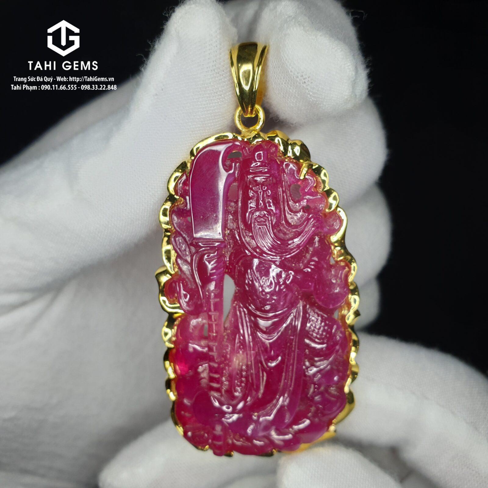 Ý nghĩa của đá ruby (hồng ngọc với sức khỏe) -Tahi 5168 – mặt dây Quan Công đá quý Ruby trạm viền vàng