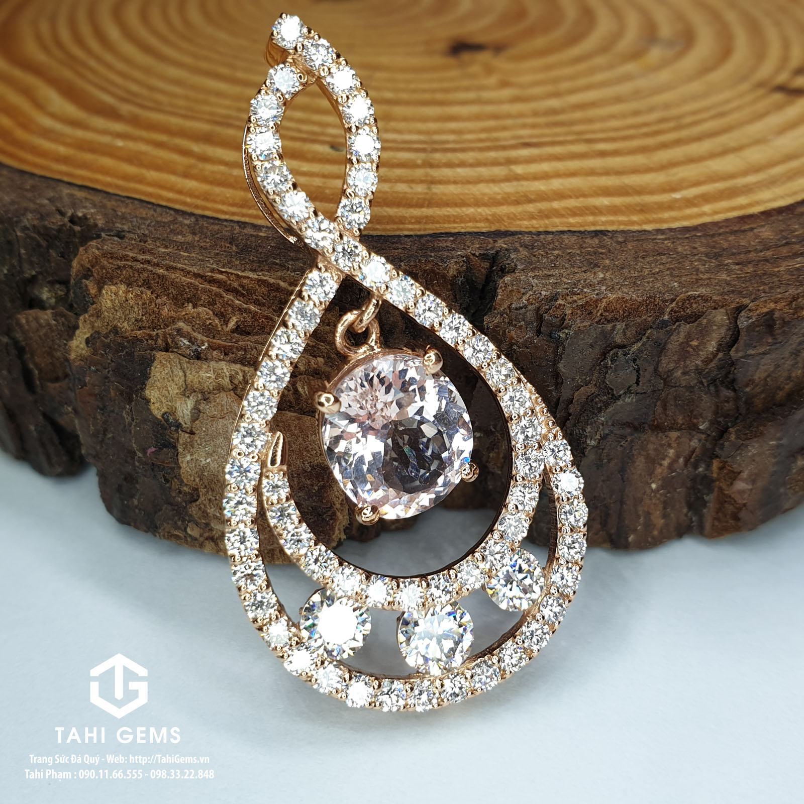 Tahi 5993 – Mặt dây chuyền Morganite mix Diamond và Moissanite